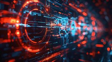Futuristic digital interface showcasing global data flow with vibrant neon colors and patterns photo