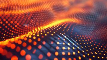 Abstract wave of glowing orange and blue dots creating a dynamic visual effect photo