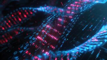 Abstract representation of flowing binary data in vibrant blue and red colors, symbolizing digital technology photo