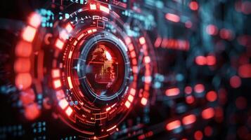 Futuristic digital interface showcasing a glowing spherical element with data visualization photo
