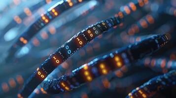 Abstract representation of digital data flow with glowing binary code in a futuristic environment photo