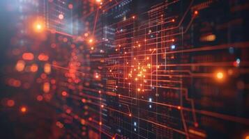 Abstract digital background with glowing circuits and lights, representing technology and innovation photo