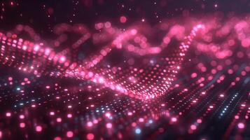 Abstract visualization of glowing particles creating a wave-like motion in a dark background photo