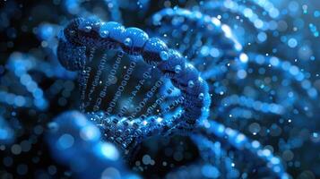 Abstract representation of DNA strands intertwined with binary code, showcasing digital evolution photo