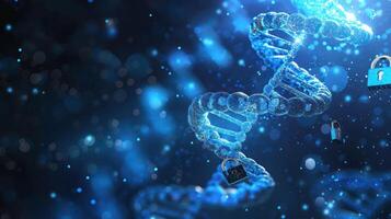 Abstract representation of DNA strands with digital locks symbolizing genetic security and privacy photo