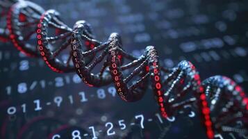 Intricate DNA Helix Surrounded by Binary Code, Representing Genetic Data and Technology photo