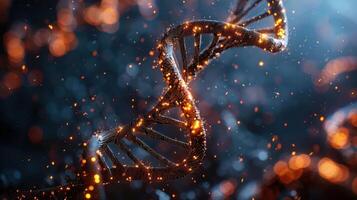 Close-up of a glowing DNA double helix structure amidst a dark, sparkling background, symbolizing life photo