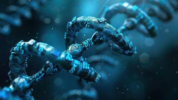 Abstract representation of DNA structure with glowing numbers, illustrating genetic data analysis photo