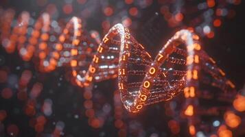Abstract representation of digital DNA strands with glowing numbers, symbolizing data and technology photo