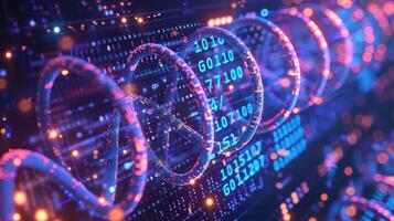 Abstract visualization of digital data streams and binary code in a futuristic environment photo
