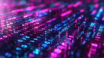 Abstract digital background with vibrant binary code patterns in pink and blue hues photo