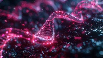 Abstract representation of DNA structure with glowing particles on a dark background photo