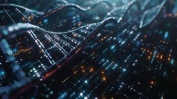 Abstract representation of digital data flow with vibrant lights and waves in a futuristic setting photo