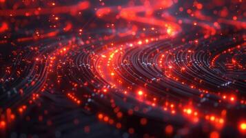 Abstract representation of glowing red and white lines flowing through a dark space, suggesting energy photo
