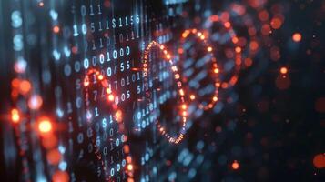 Abstract representation of binary data with glowing elements and a futuristic background photo