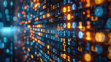 Abstract digital background with glowing binary code and data flow, symbolizing technology and innovation photo