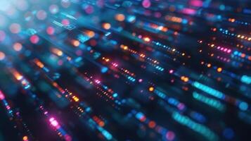 Abstract digital background with colorful light streaks representing data flow and technology photo