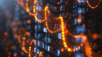 Abstract visualization of glowing data waves flowing through a digital landscape with vibrant colors photo