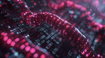 Abstract digital landscape featuring flowing binary data streams illuminated by vibrant colors photo