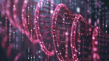 Abstract representation of DNA strands with digital data in a futuristic environment photo