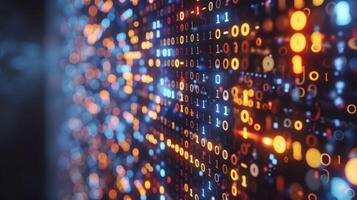 Abstract representation of binary code with glowing lights in a digital environment photo