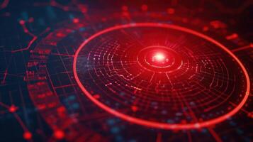 Abstract digital visualization of a red circular pattern representing data analysis and technology photo