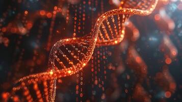 Abstract representation of DNA strands intertwined with digital binary code, symbolizing genetic data photo