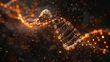 Abstract representation of a glowing DNA helix with bokeh effects and dark background photo