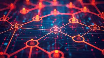 Abstract digital network with glowing nodes and connections on a dark background, symbolizing technology photo