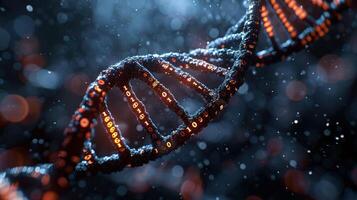 Abstract representation of DNA structure with glowing elements, showcasing genetic data in a scientific background photo
