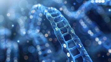 Abstract representation of binary data flowing through a digital DNA-like structure in blue tones photo