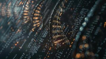 Abstract representation of flowing binary code and digital data in a futuristic environment photo