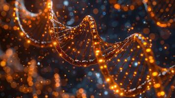 Glowing DNA Helix with Bokeh Background, Illustrating Genetic Research and Science photo
