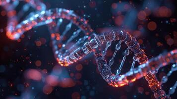 Abstract representation of a DNA double helix with glowing elements and colorful bokeh background photo
