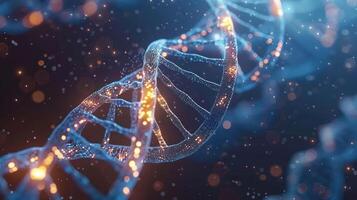Illuminated DNA Helix with Sparkling Particles in a Dark Background, Representing Genetic Research photo