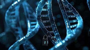 Abstract representation of DNA strands with a lock symbolizing genetic security and privacy photo