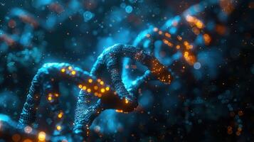 Abstract representation of DNA structure with glowing particles, showcasing science and technology photo