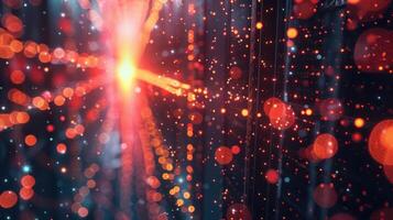 Abstract representation of digital data flow with vibrant particles in a server environment photo