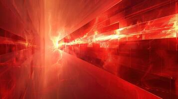 Abstract representation of vibrant red light beams converging in a dynamic digital space photo