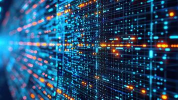 Abstract digital data visualization with vibrant blue and orange lines representing technology trends photo
