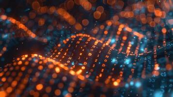 Abstract visualization of flowing data streams with illuminated binary code and vibrant colors photo