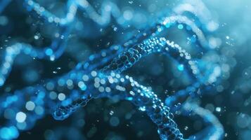 Abstract close-up of shimmering blue molecular structures with bokeh effect in dark background photo