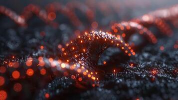 Abstract close-up of glowing red and black wave-like structures with bokeh background photo