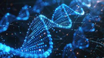 Digital representation of DNA structure with binary code elements, symbolizing data science and technology photo