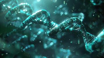 Intricate close-up of a DNA double helix structure in a luminous, abstract background photo
