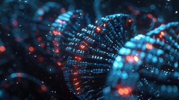 Abstract visualization of digital data streams flowing through a dark space with glowing elements photo