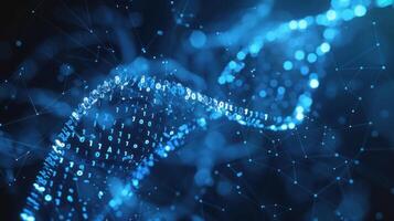 Abstract digital representation of data flow with glowing particles and binary code in a dark background photo