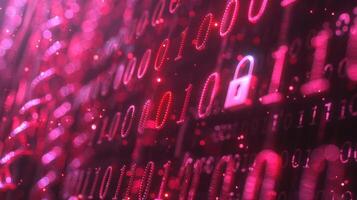 Abstract digital background featuring binary code and a padlock symbolizing cybersecurity photo
