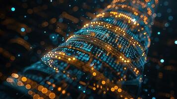 Abstract representation of digital data flow with vibrant glowing particles in a futuristic setting photo