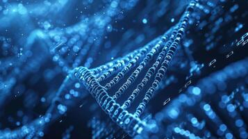 Abstract representation of DNA structure with glowing strands and particles in a digital environment photo